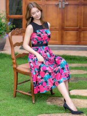 画像11: [ERUKEI/GINZA COUTURE]花柄・プリント・ノースリーブ・ハイウエスト・ウエスト切り替え・Aライン・ミディアムドレス・ワンピース[送料無料] (11)