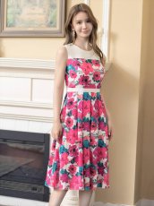 画像4: [ERUKEI/GINZA COUTURE]花柄・プリント・ノースリーブ・ハイウエスト・ウエスト切り替え・Aライン・ミディアムドレス・ワンピース[送料無料] (4)