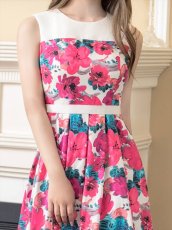 画像8: [ERUKEI/GINZA COUTURE]花柄・プリント・ノースリーブ・ハイウエスト・ウエスト切り替え・Aライン・ミディアムドレス・ワンピース[送料無料] (8)