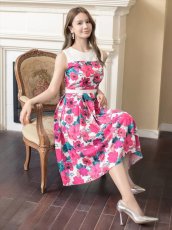 画像12: [ERUKEI/GINZA COUTURE]花柄・プリント・ノースリーブ・ハイウエスト・ウエスト切り替え・Aライン・ミディアムドレス・ワンピース[送料無料] (12)
