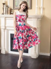 画像10: [ERUKEI/GINZA COUTURE]花柄・プリント・ノースリーブ・ハイウエスト・ウエスト切り替え・Aライン・ミディアムドレス・ワンピース[送料無料] (10)