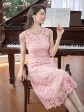 画像18: [ERUKEI]総レース・ケミカルレース・ノースリーブ・ハイウエスト・Aライン・ミディアムドレス・ワンピース[れお着用]《送料＆代引き手数料無料》 (18)