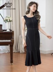 画像2: [ERUKEI/GINZA COUTURE]ネイビー・ブラック・ワインレッド・ホワイト・ロイヤルブルー・マーメイド・シンプル・ミディアムドレス・ワンピース[送料無料] (2)