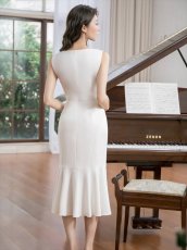 画像7: [ERUKEI/GINZA COUTURE]ネイビー・ブラック・ワインレッド・ホワイト・ロイヤルブルー・マーメイド・シンプル・ミディアムドレス・ワンピース[送料無料] (7)