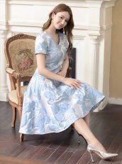 画像18: [ERUKEI/GINZA COUTURE]イエロー・ホワイト・ブルー・花柄・ジャガード・切り替え・Aライン・半袖・ミディアムドレス・ワンピース[送料無料] (18)