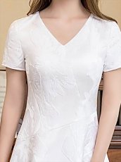 画像14: [ERUKEI/GINZA COUTURE]イエロー・ホワイト・ブルー・花柄・ジャガード・切り替え・Aライン・半袖・ミディアムドレス・ワンピース[送料無料] (14)