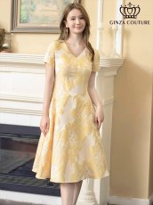 画像10: [ERUKEI/GINZA COUTURE]イエロー・ホワイト・ブルー・花柄・ジャガード・切り替え・Aライン・半袖・ミディアムドレス・ワンピース[送料無料] (10)