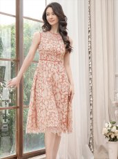 画像2: [ERUKEI/GINZA COUTURE]ブラウン・総レース・Aライン・ノースリーブ・上品・ミディアムドレス・ワンピース[送料無料] (2)