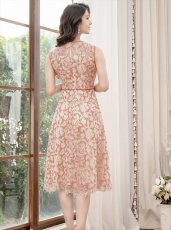 画像3: [ERUKEI/GINZA COUTURE]ブラウン・総レース・Aライン・ノースリーブ・上品・ミディアムドレス・ワンピース[送料無料] (3)