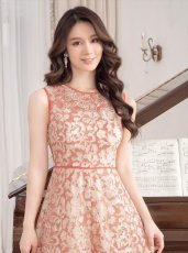 画像4: [ERUKEI/GINZA COUTURE]ブラウン・総レース・Aライン・ノースリーブ・上品・ミディアムドレス・ワンピース[送料無料] (4)