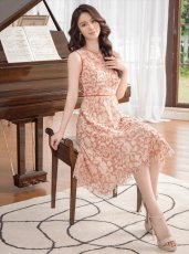 画像6: [ERUKEI/GINZA COUTURE]ブラウン・総レース・Aライン・ノースリーブ・上品・ミディアムドレス・ワンピース[送料無料] (6)