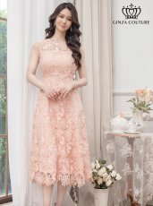 画像1: [ XS-Lサイズ / 2カラー ][ERUKEI/GINZA COUTURE]ピンク・ホワイト・総レース・Aライン・ノースリーブ・上品・ミディアムドレス・ワンピース[送料無料] (1)