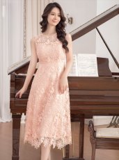 画像3: [ XS-Lサイズ / 2カラー ][ERUKEI/GINZA COUTURE]ピンク・ホワイト・総レース・Aライン・ノースリーブ・上品・ミディアムドレス・ワンピース[送料無料] (3)