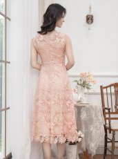 画像5: [ XS-Lサイズ / 2カラー ][ERUKEI/GINZA COUTURE]ピンク・ホワイト・総レース・Aライン・ノースリーブ・上品・ミディアムドレス・ワンピース[送料無料] (5)