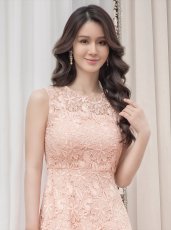 画像7: [ XS-Lサイズ / 2カラー ][ERUKEI/GINZA COUTURE]ピンク・ホワイト・総レース・Aライン・ノースリーブ・上品・ミディアムドレス・ワンピース[送料無料] (7)