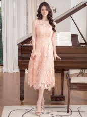 画像9: [ XS-Lサイズ / 2カラー ][ERUKEI/GINZA COUTURE]ピンク・ホワイト・総レース・Aライン・ノースリーブ・上品・ミディアムドレス・ワンピース[送料無料] (9)