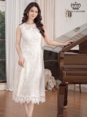 画像2: [ XS-Lサイズ / 2カラー ][ERUKEI/GINZA COUTURE]ピンク・ホワイト・総レース・Aライン・ノースリーブ・上品・ミディアムドレス・ワンピース[送料無料] (2)