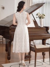 画像6: [ XS-Lサイズ / 2カラー ][ERUKEI/GINZA COUTURE]ピンク・ホワイト・総レース・Aライン・ノースリーブ・上品・ミディアムドレス・ワンピース[送料無料] (6)