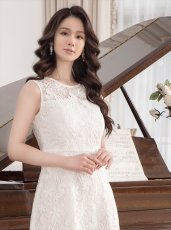 画像8: [ XS-Lサイズ / 2カラー ][ERUKEI/GINZA COUTURE]ピンク・ホワイト・総レース・Aライン・ノースリーブ・上品・ミディアムドレス・ワンピース[送料無料] (8)