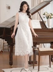 画像10: [ XS-Lサイズ / 2カラー ][ERUKEI/GINZA COUTURE]ピンク・ホワイト・総レース・Aライン・ノースリーブ・上品・ミディアムドレス・ワンピース[送料無料] (10)