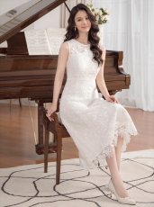 画像12: [ XS-Lサイズ / 2カラー ][ERUKEI/GINZA COUTURE]ピンク・ホワイト・総レース・Aライン・ノースリーブ・上品・ミディアムドレス・ワンピース[送料無料] (12)