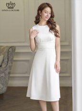 画像2: [ERUKEI/GINZA COUTURE]ネイビー・イエロー・ホワイト・Aライン・シンプル・上品・ノースリーブ・ミディアムドレス・ワンピース[送料無料] (2)