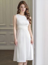 画像6: [ERUKEI/GINZA COUTURE]ネイビー・イエロー・ホワイト・Aライン・シンプル・上品・ノースリーブ・ミディアムドレス・ワンピース[送料無料] (6)