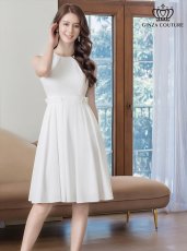 画像2: [ERUKEI/GINZA COUTURE]ホワイト・ネイビー・ノースリーブ・タック・プリーツ・Aライン・ミニドレス・ワンピース[送料無料] (2)