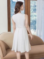 画像6: [ERUKEI/GINZA COUTURE]ホワイト・ネイビー・ノースリーブ・タック・プリーツ・Aライン・ミニドレス・ワンピース[送料無料] (6)