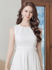 画像8: [ERUKEI/GINZA COUTURE]ホワイト・ネイビー・ノースリーブ・タック・プリーツ・Aライン・ミニドレス・ワンピース[送料無料] (8)