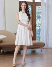 画像10: [ERUKEI/GINZA COUTURE]ホワイト・ネイビー・ノースリーブ・タック・プリーツ・Aライン・ミニドレス・ワンピース[送料無料] (10)