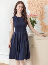 画像3: [ERUKEI/GINZA COUTURE]ホワイト・ネイビー・ノースリーブ・タック・プリーツ・Aライン・ミニドレス・ワンピース[送料無料] (3)