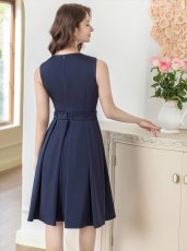 画像5: [ERUKEI/GINZA COUTURE]ホワイト・ネイビー・ノースリーブ・タック・プリーツ・Aライン・ミニドレス・ワンピース[送料無料] (5)