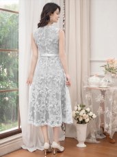 画像3: [ERUKEI/GINZA COUTURE]グレー×ホワイト・総レース・Aライン・ノースリーブ・ミディアムドレス・ワンピース[送料無料] (3)