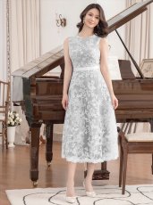 画像5: [ERUKEI/GINZA COUTURE]グレー×ホワイト・総レース・Aライン・ノースリーブ・ミディアムドレス・ワンピース[送料無料] (5)