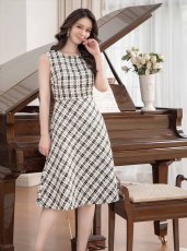 画像3: [ERUKEI/GINZA COUTURE]ブラック×イエロー・ブラック×レッド・チェック・ツイード・Aライン・ノースリーブ・ミディアムドレス・ワンピース[送料無料] (3)