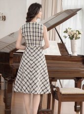 画像5: [ERUKEI/GINZA COUTURE]ブラック×イエロー・ブラック×レッド・チェック・ツイード・Aライン・ノースリーブ・ミディアムドレス・ワンピース[送料無料] (5)