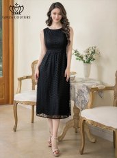画像1: [ERUKEI/GINZA COUTURE]ブラック・総レース・ノースリーブ・上品・シンプル・ミディアムドレス・ワンピース[送料無料] (1)