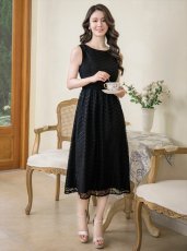 画像2: [ERUKEI/GINZA COUTURE]ブラック・総レース・ノースリーブ・上品・シンプル・ミディアムドレス・ワンピース[送料無料] (2)