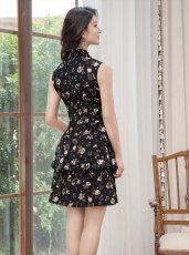 画像5: [ERUKEI/GINZA COUTURE]ブラック・ブラック×ベージュ・プリント・ハイネック・Aライン・ミニドレス・ワンピース[送料無料] (5)