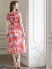 画像3: [ERUKEI/GINZA COUTURE]プリント・フラワー柄・ケープ風スリーブ・Aライン・ミディアムドレス・ワンピース[送料無料] (3)