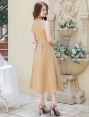 画像3: [ERUKEI/GINZA COUTURE]ベージュ・Aライン・ウエストリボン・シンプル・ミディアムドレス・ワンピース[送料無料] (3)