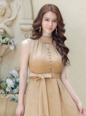 画像4: [ERUKEI/GINZA COUTURE]ベージュ・Aライン・ウエストリボン・シンプル・ミディアムドレス・ワンピース[送料無料] (4)