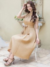 画像6: [ERUKEI/GINZA COUTURE]ベージュ・Aライン・ウエストリボン・シンプル・ミディアムドレス・ワンピース[送料無料] (6)