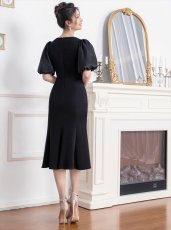 画像3: [ERUKEI/GINZA COUTURE]ブラック・シンプル・マーメイドライン・パフスリーブ・ミディアムドレス・ワンピース[送料無料] (3)