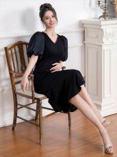 画像6: [ERUKEI/GINZA COUTURE]ブラック・シンプル・マーメイドライン・パフスリーブ・ミディアムドレス・ワンピース[送料無料] (6)