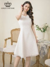 画像2: [ERUKEI/GINZA COUTURE]イエロー・ホワイト・ツイード・Aライン・シンプル・ドット風・ミニドレス・ワンピース[送料無料] (2)
