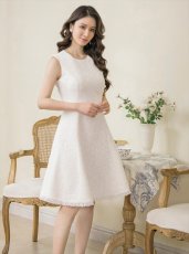 画像4: [ERUKEI/GINZA COUTURE]イエロー・ホワイト・ツイード・Aライン・シンプル・ドット風・ミニドレス・ワンピース[送料無料] (4)
