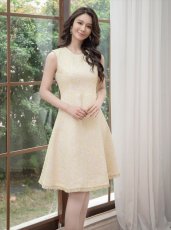 画像3: [ERUKEI/GINZA COUTURE]イエロー・ホワイト・ツイード・Aライン・シンプル・ドット風・ミニドレス・ワンピース[送料無料] (3)