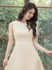 画像7: [ERUKEI/GINZA COUTURE]イエロー・ホワイト・ツイード・Aライン・シンプル・ドット風・ミニドレス・ワンピース[送料無料] (7)
